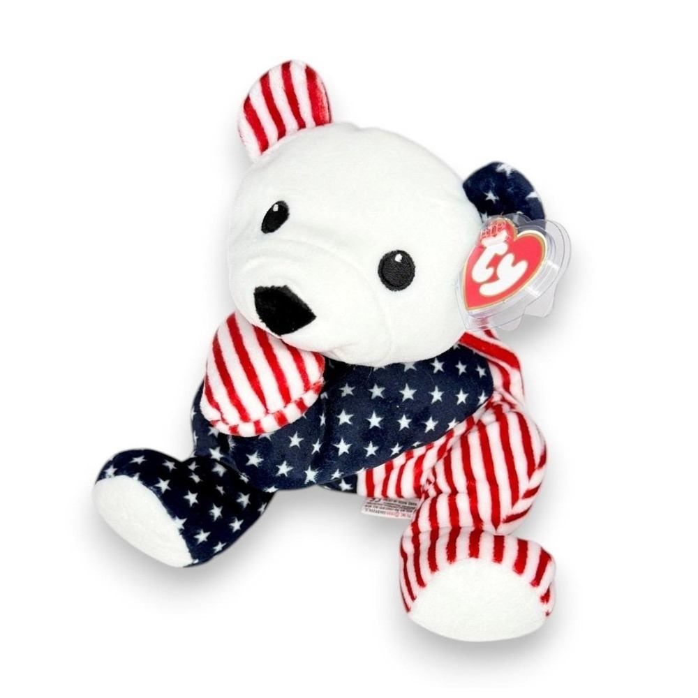 Sparkler the Bear Ty Pillow Pal | Stars & Snuggles | Mint Heart Tag TY Beanie